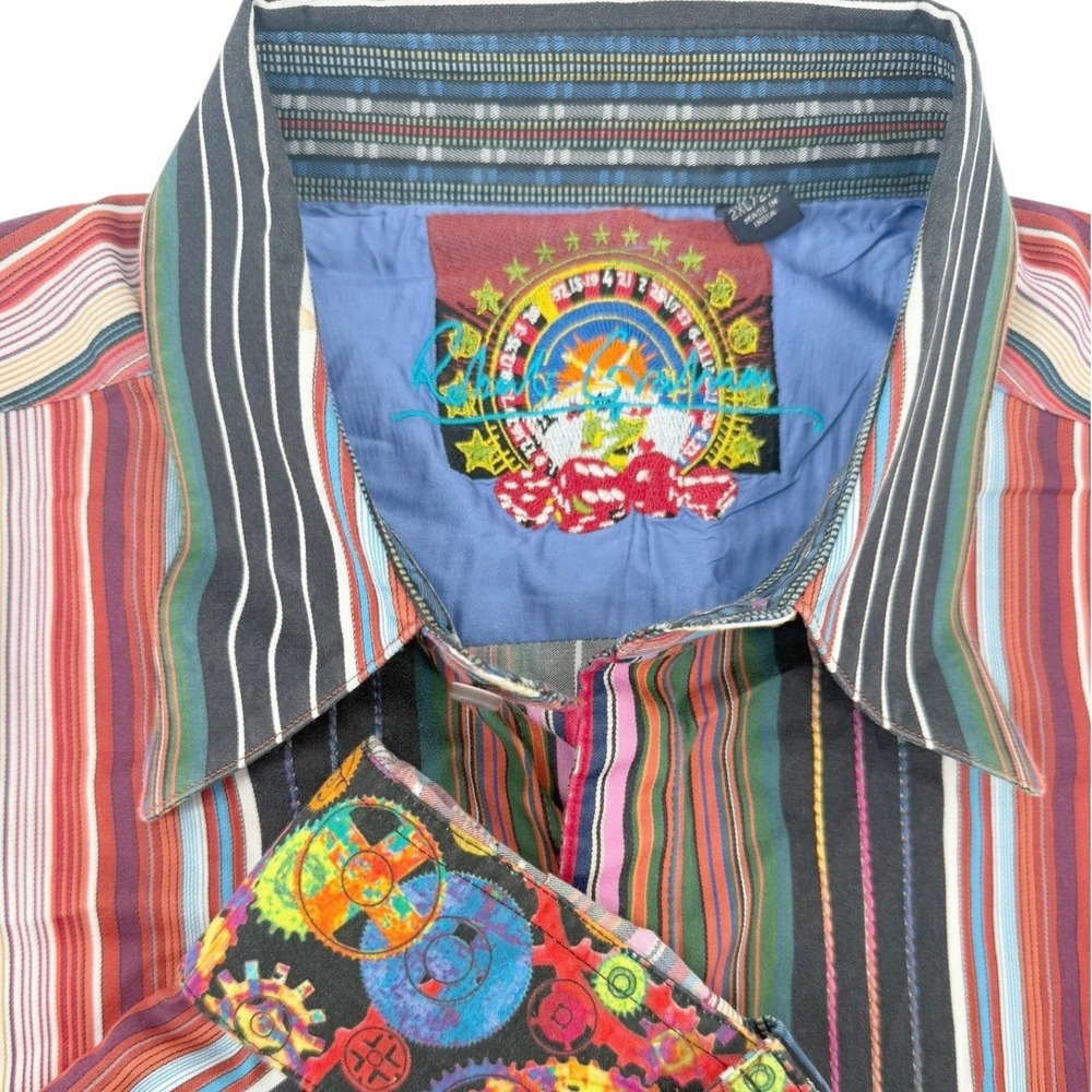 ROBERT GRAHAM 2XL Multicolor Striped Long Sleeve Button Up Shirt Casino Graphic